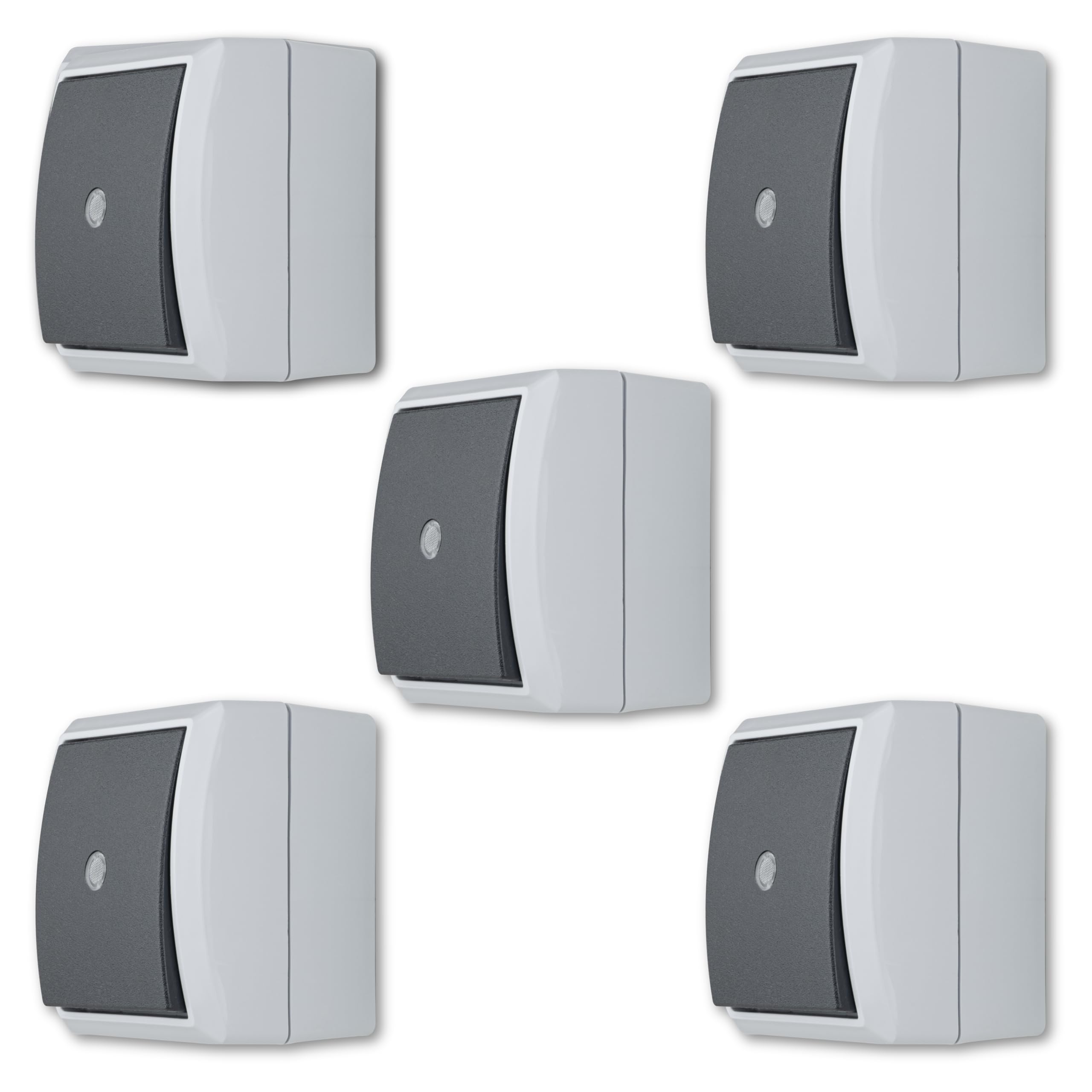 REV AquaForm 5x Control Switches for Wet Rooms IP44 Single Pole Surface-Mounted Grey
