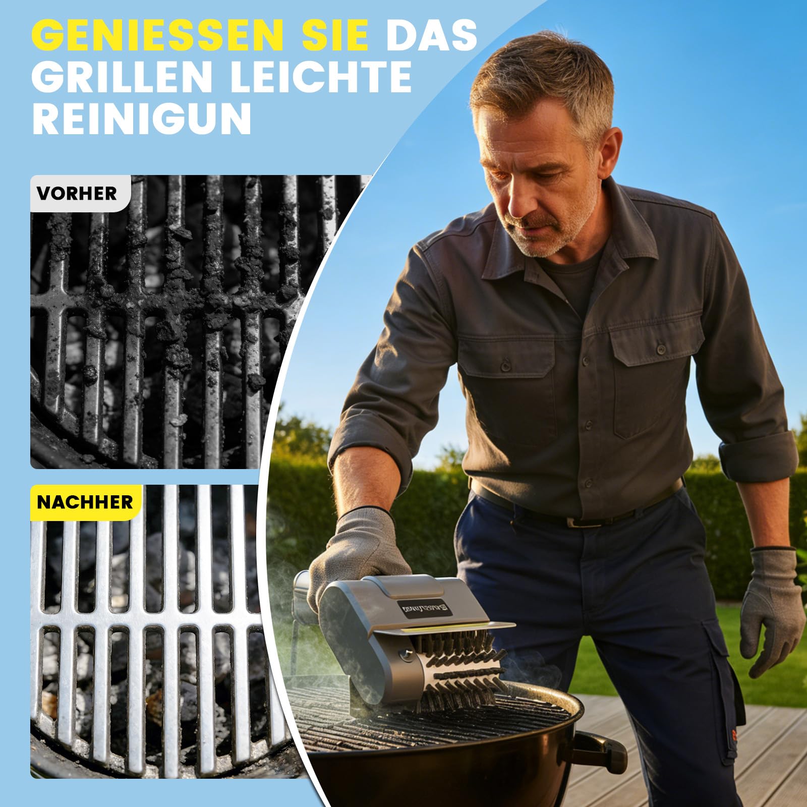 Spazzola Elettrica per Barbecue – Senza Fili, Ricaricabile con Testina in Acciaio Inox Rimovibile (Include 1 Testina di Ricambio) | Ideale per Griglie a Gas, Carbone, Elettriche e Piastre