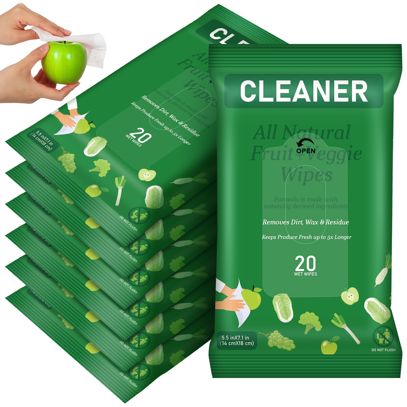 7 Pack Fruit Veggie Wipes Total 140 Count Fruit Vegetable Wash Removes for Removing Pesticides Wax Dirt Portable