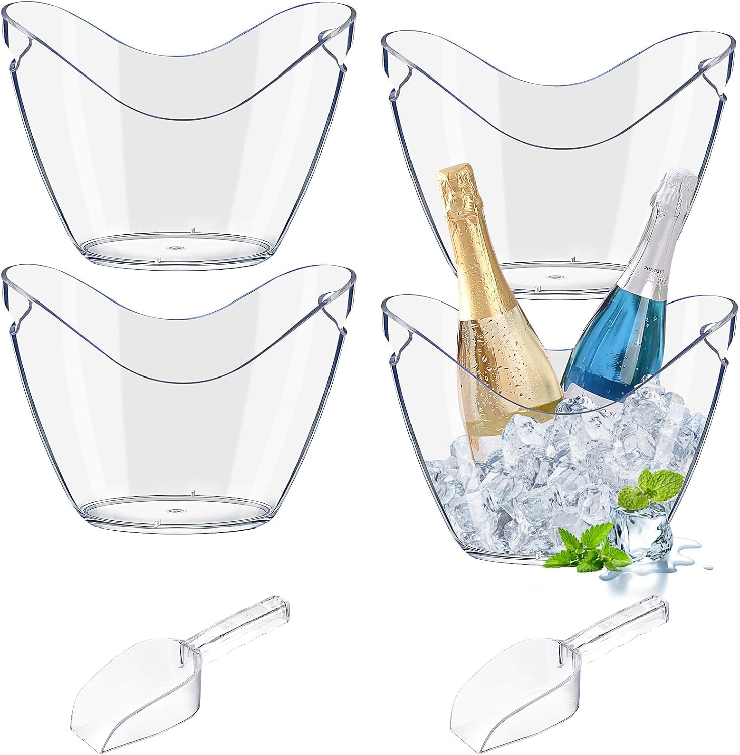 Lot de 4 seaux à glace de 4 l - Seau à champagne - Seau à glace - Seau à vin - Seau à champagne - Récipient de conservation pour fruits et légumes
