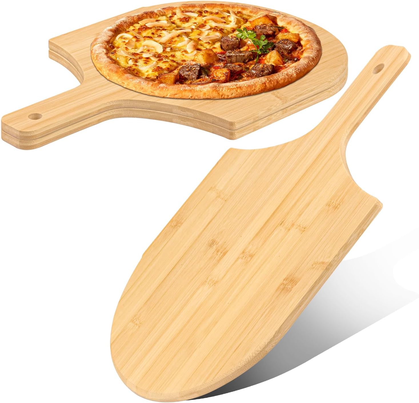 3 Pack 12 Inch Bamboo Pizza Peel,Total Length 17 Inch(with handle) Bamboo Pizza Paddle for Baking & Serving, Perfect for Homemade Pizza, Cheese, Bread, and More