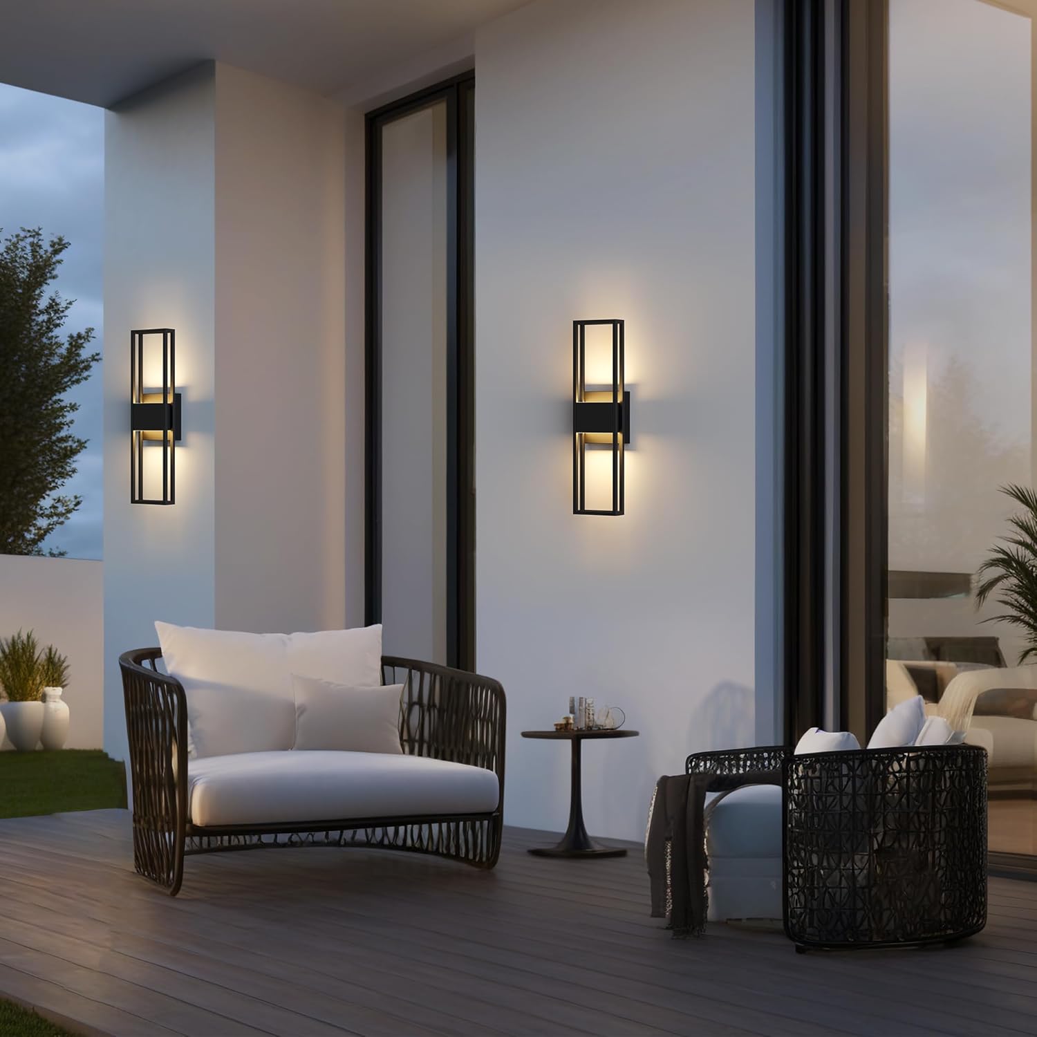 LamQee 20 Inch Modern Outdoor Wall Light 3000K 800LM 16W Integrated LED, IP65 Waterproof Matte Black Exterior Lighting Fixtures with Rectangle Shade, for House Porch Patio Garage Door Backyard Indoor