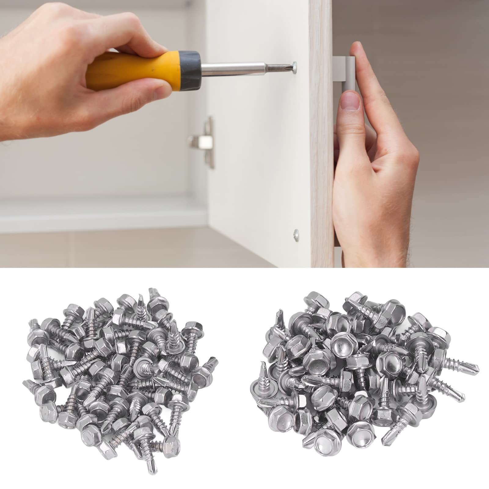 Self Drilling Screw Assortment, Quickly Drill Accurate Thread High Hardness Hex Self Drilling Screws Kit 100Pcs for Metal for Automotive