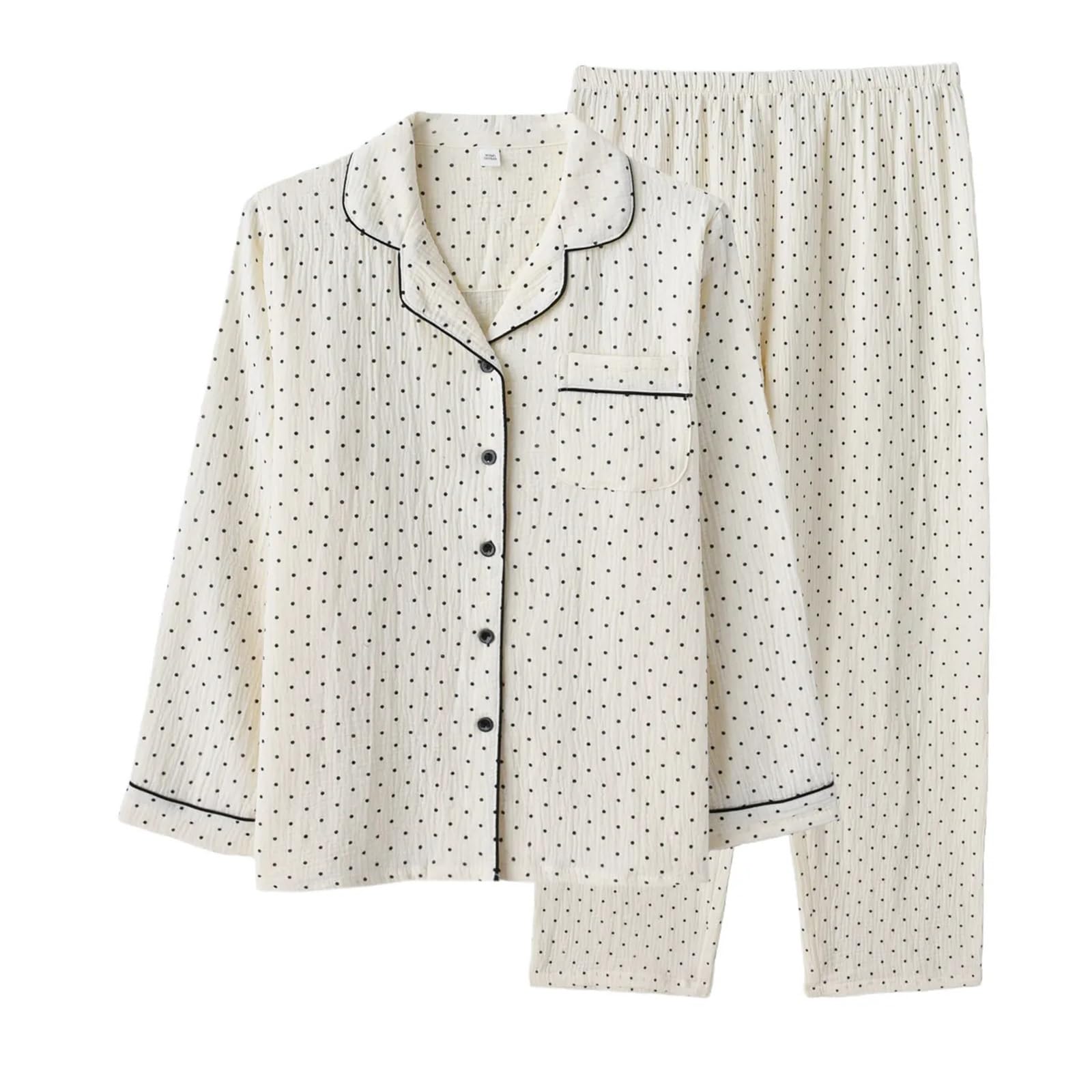 1 Juego de Pijamas Lunares algodón Doble Capa Gasa Suave Manga Larga y Pantalones Ropa Dormir for Primavera Verano para Descanso en casa