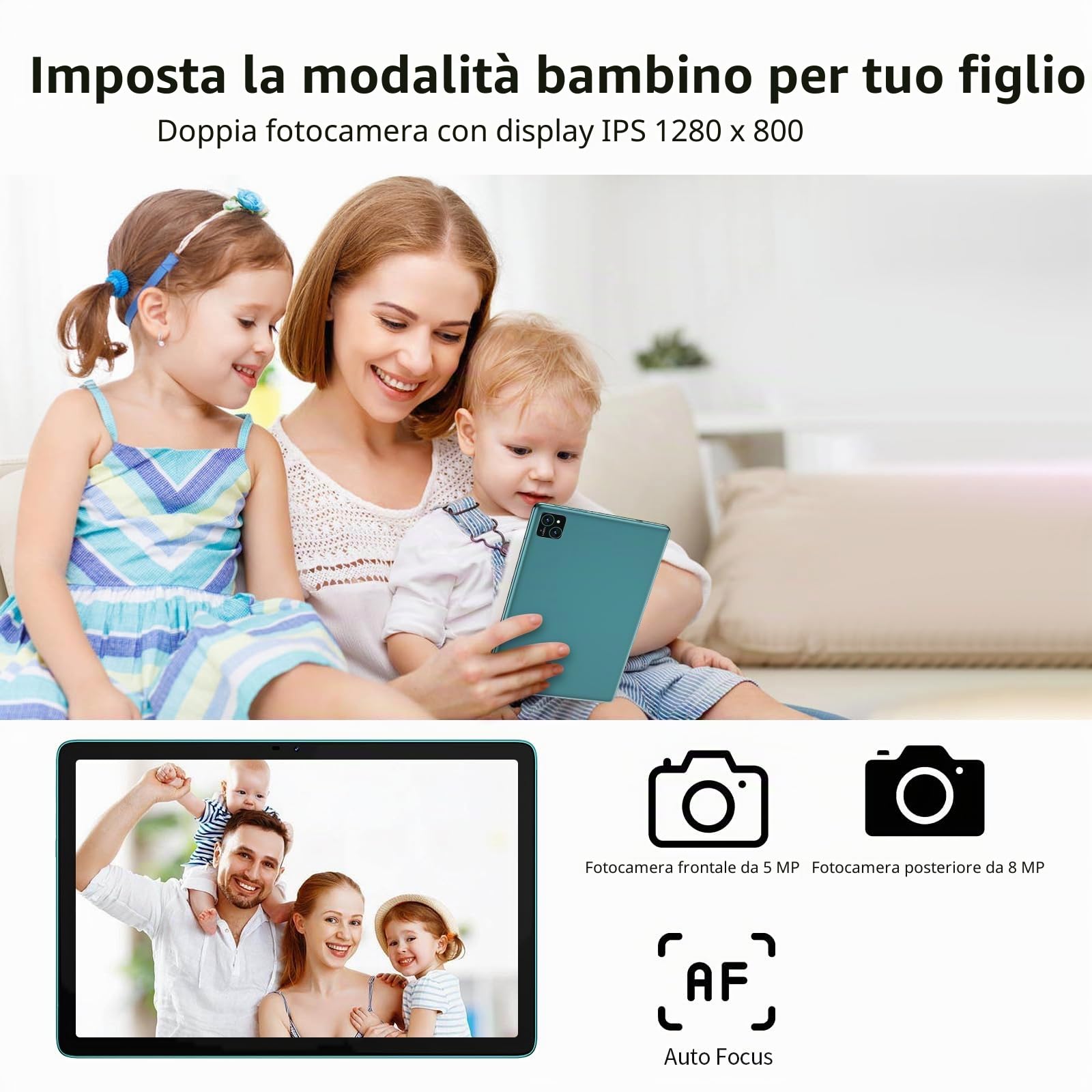 PRITOM Tablet Android 13 da 10 pollici, 8 GB (4 + 4), 128 GB, espandibile 1 TB, 8000 mAh, WiFi, processore Qcta Core, WiFi 6, Bluetooth, tablet da gioco, tablet PC con borsa, tastiera, mouse, Teal