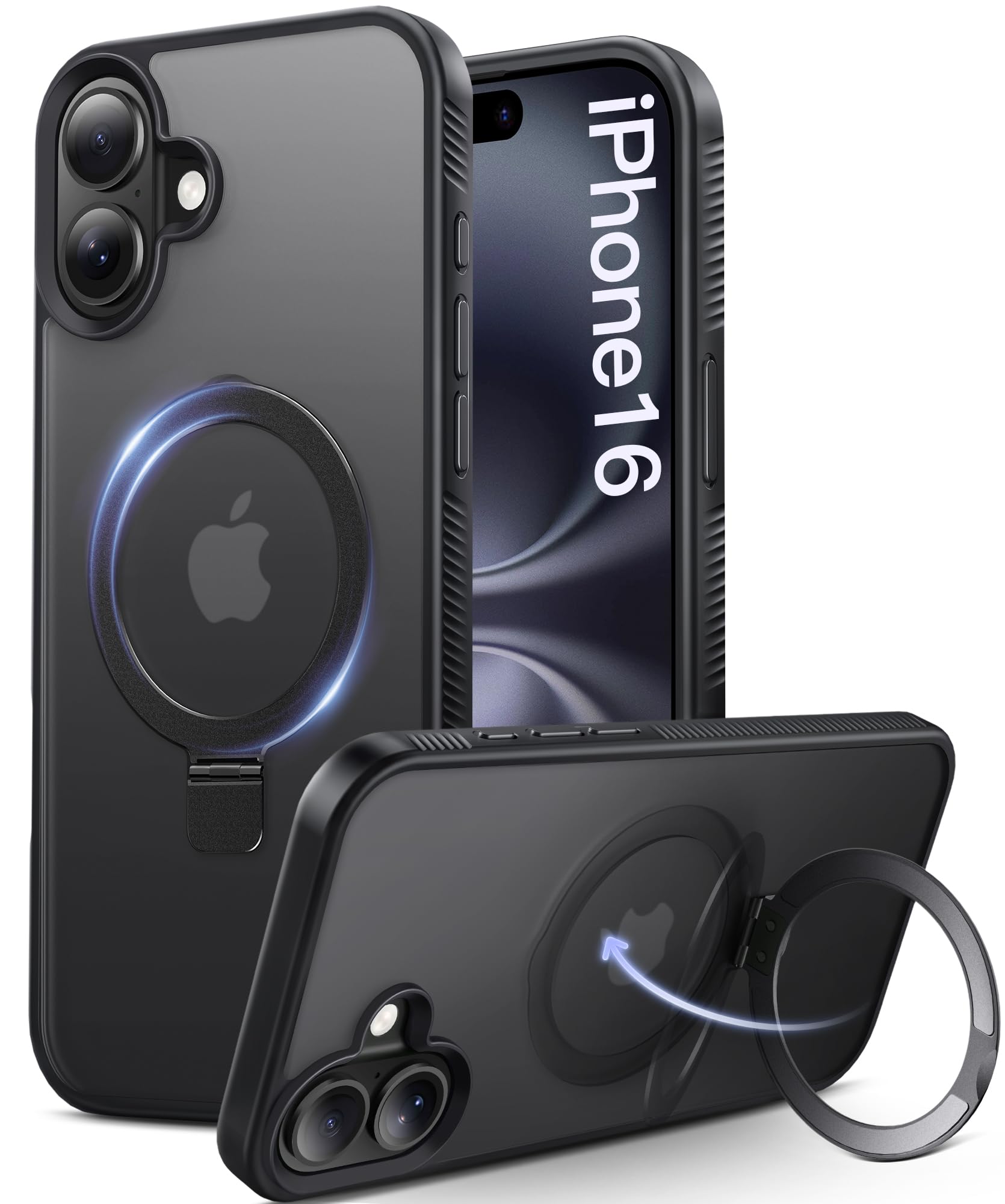 Vihibii for iPhone 16 Case with Magnetic Ring Stand, [Compatible
