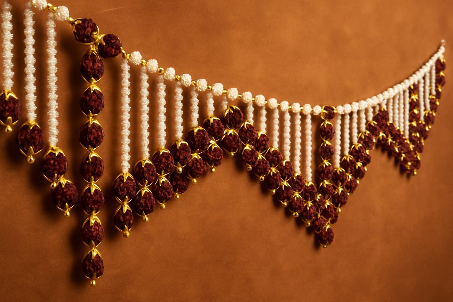 Divine Fortune Enterprises Handmade Toran Traditional Rudraksh Door Toran, Decorative Beaded Hanging, Maroon and Gold Size 3 Feet-image-11