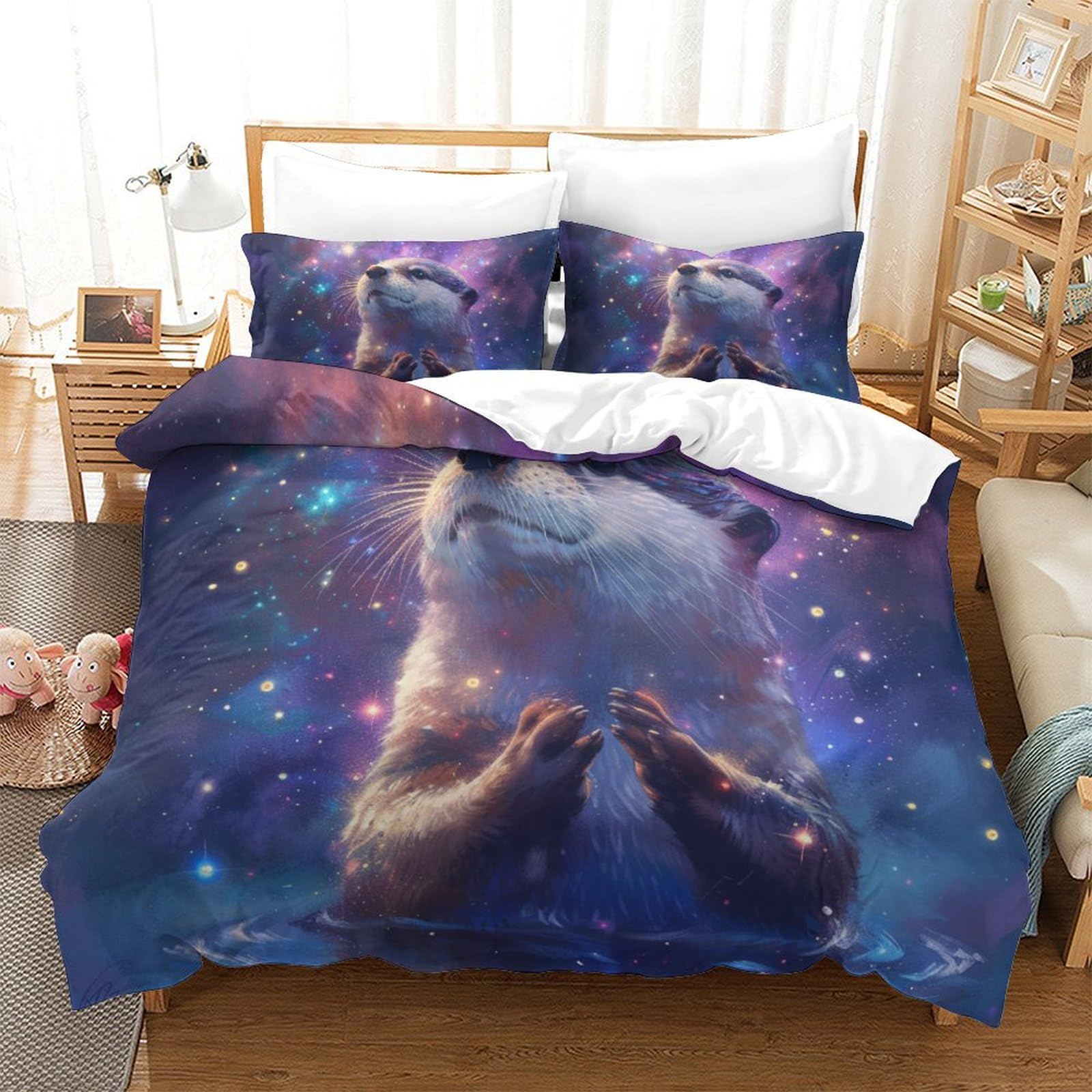 Ensemble de literie loutre 3D housse de couette douce pour créer un nid douillet