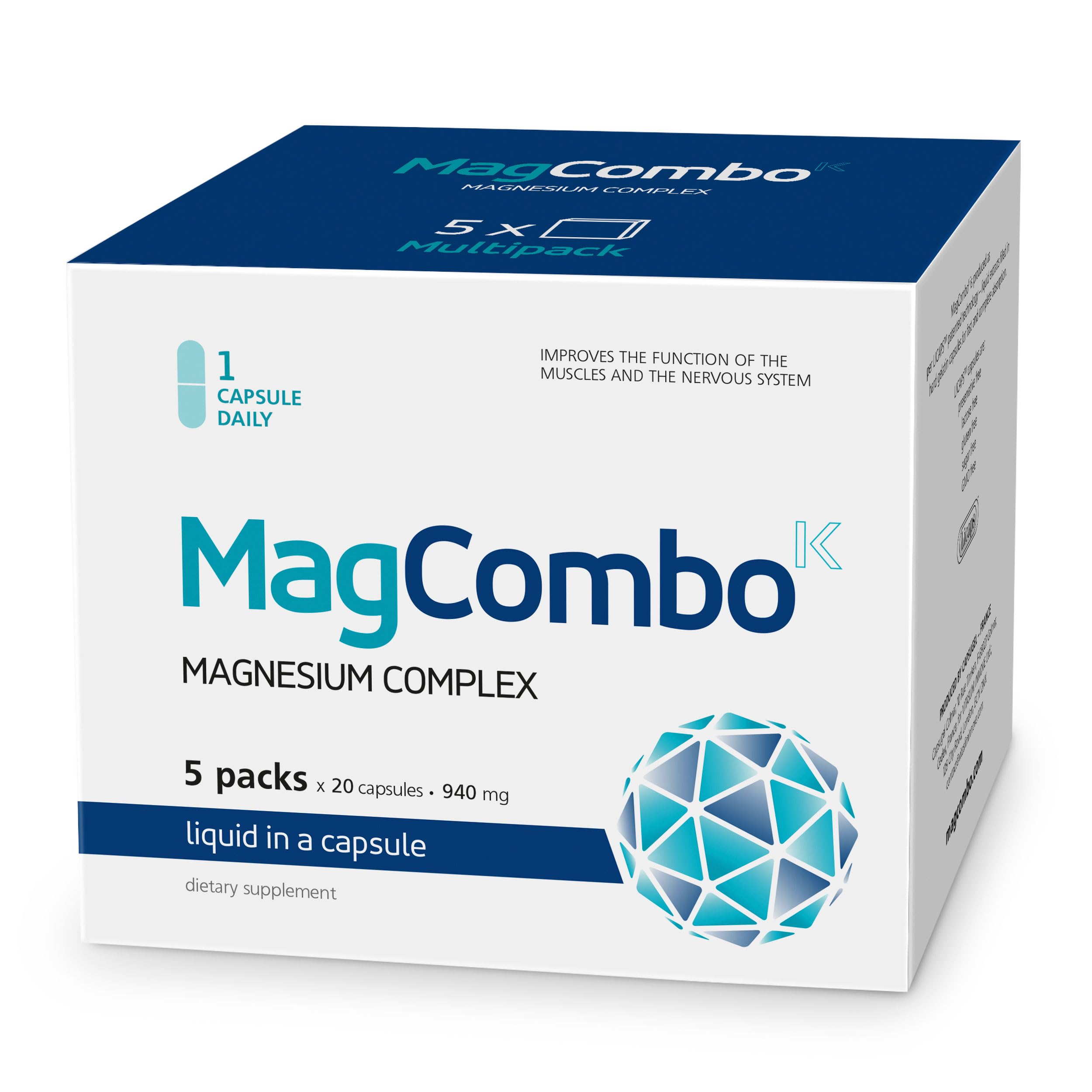 MAGCOMBOK - Concentrated Pure Magnesium, Special Oil Formula for Maximum Absorption, enriched with Vitamins В2, В6, В12 and С, only 1 Capsule Daily.…