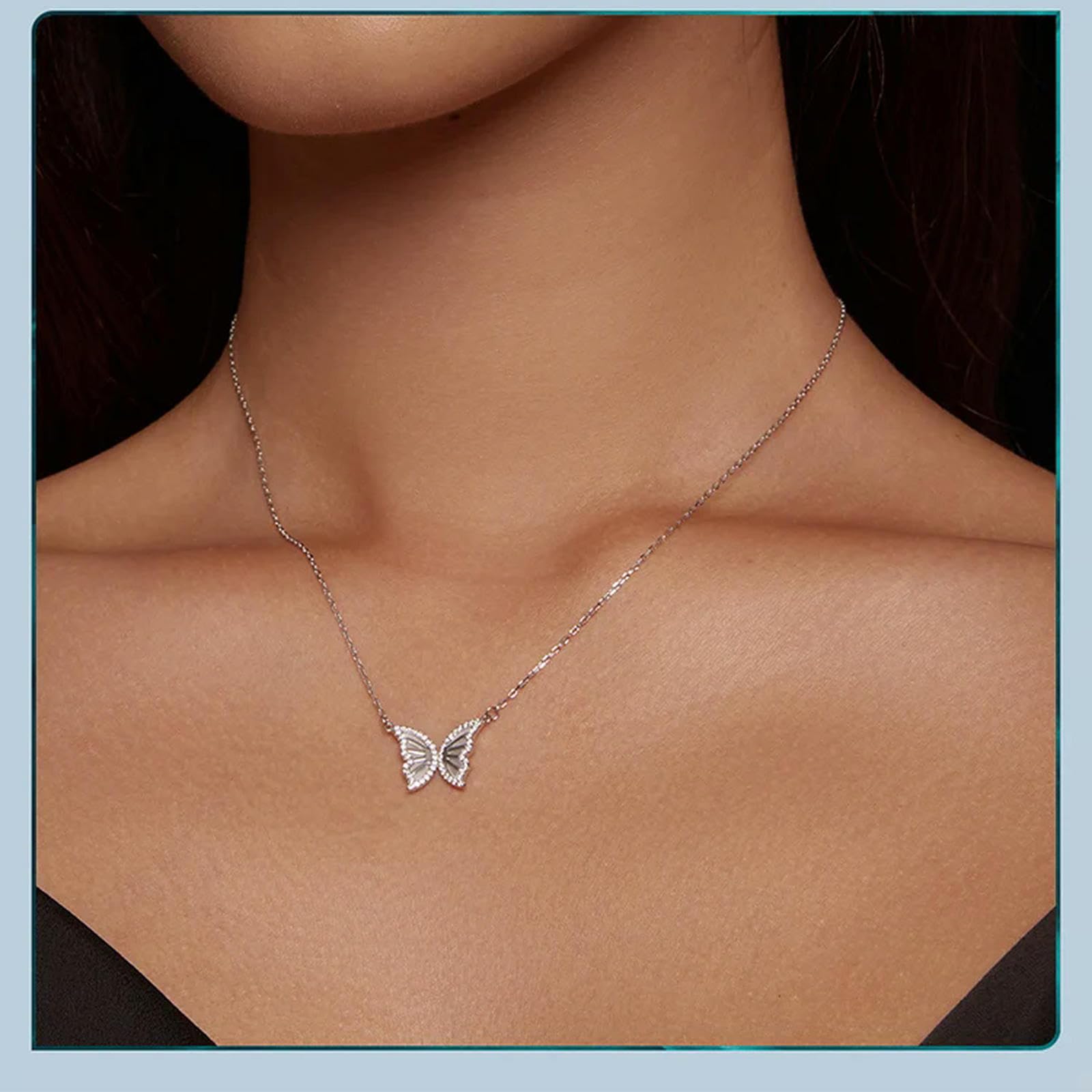 Collana Con Ciondolo A Farfalla In Argento Sterling 925 Per Donna, Regalo Di Compleanno E Natale, Con Incastonatura A Pavé Di Zirconi Cubici, Gioielleria Raffinata