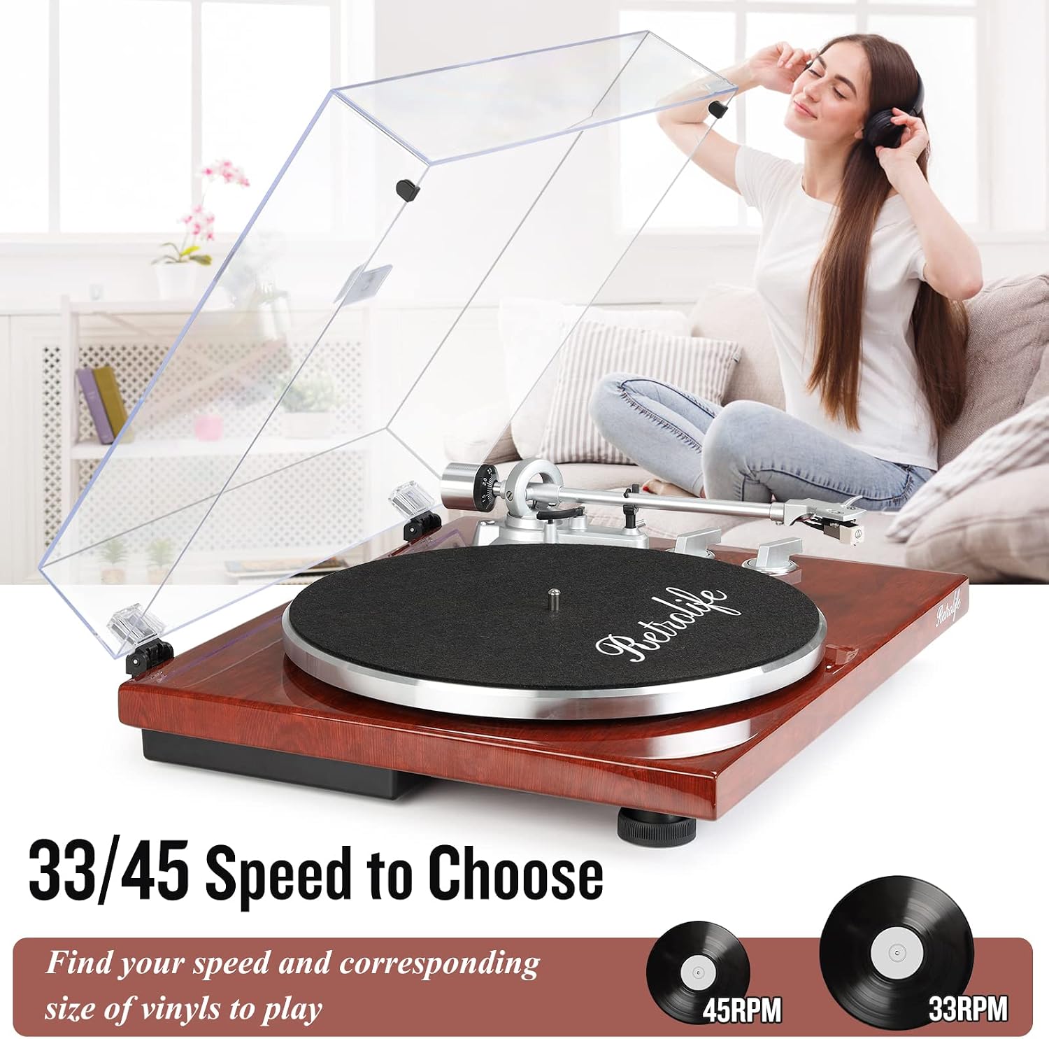 Turntable Record Player Bluetooth Built-in Phono Pre-amp 2-Speed Belt-Driven with Adjustable Counterweight Magnetic Cartridge Vinyl Recording via PC Turntables for Vinyl Records