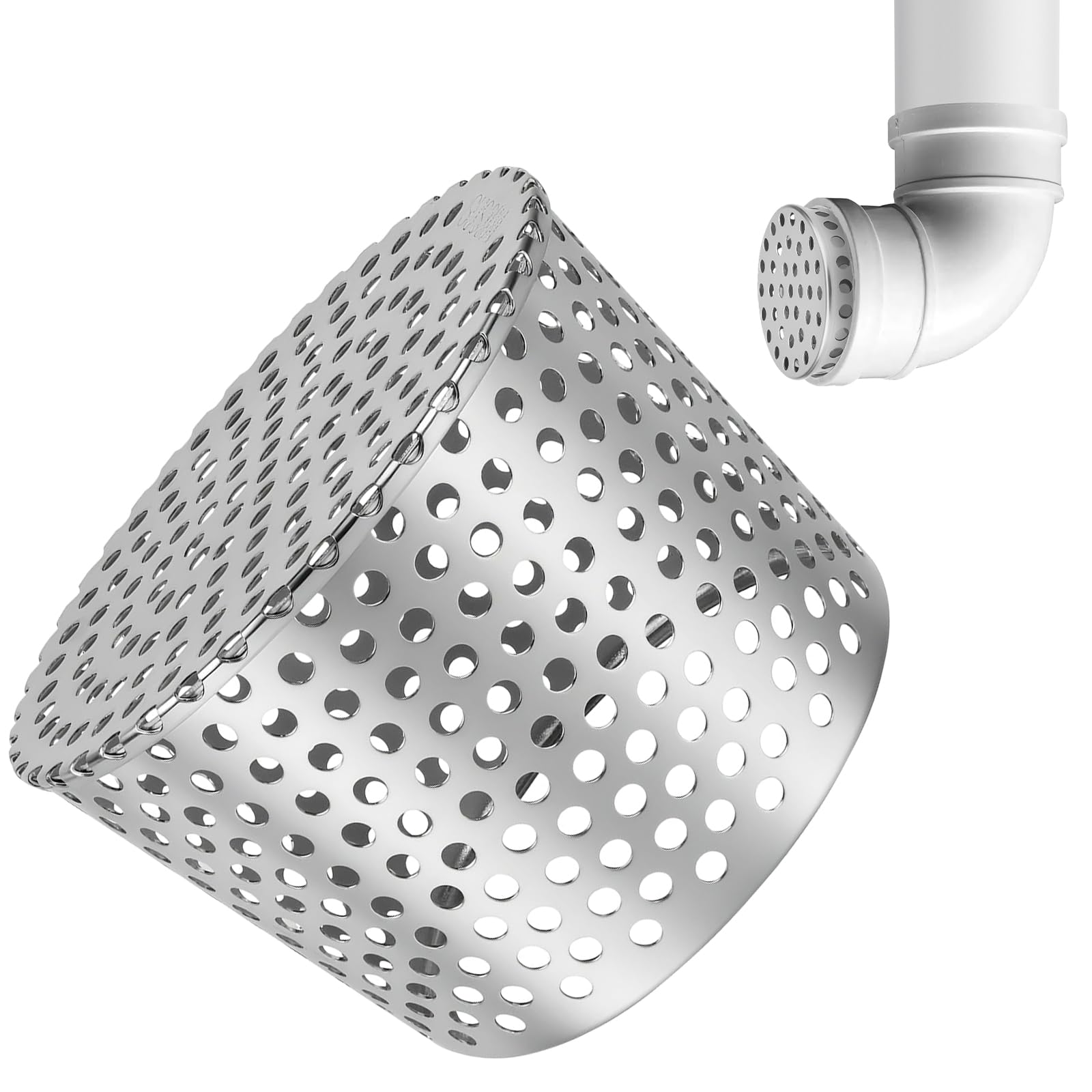 Aartner Gutter Guard Filter, PVC Termination Cap Mesh Screen Roof Vent Cover Stainless Steel Conical Exhaust Pipe Cover Downspout Guard Filter Strainer for Downspout (126-145mm)