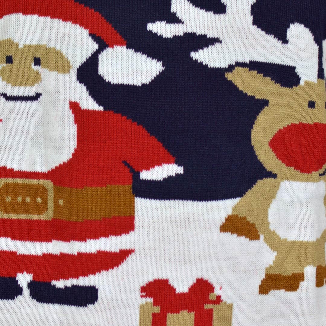 Jersey Navideño para Mujer, Hombre y Niños Azul Papá Noel y Reno Rudolph