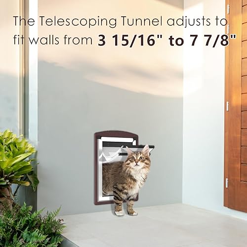 Miniatura 2 de Puerta de gato para pared, puerta de gato para pared interior y exterior, puerta para mascotas con solapas magnéticas dobles, paneles de doble