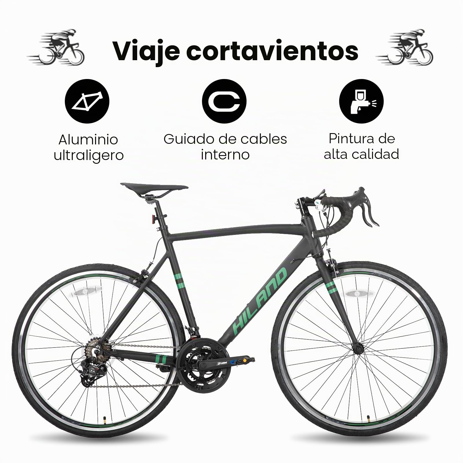 HILAND Daring Bicicleta de Carretera 28 Pulgadas, 14 Velocidades, Cuadro de Aluminio de 49/53/57 cm, 700C Bicicleta para Uso Diario para Hombre y Mujer, Frenos de Pinza, Negra/Roja/Verde