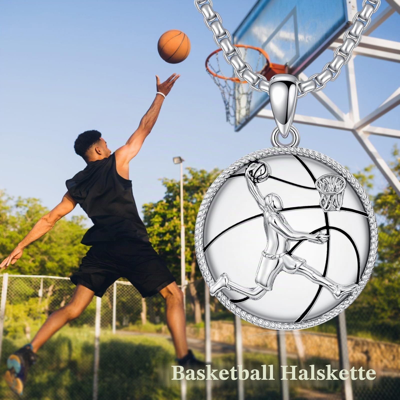 Taekwondo/Fußball/Basketball/Hockey Halskette für Herren 925 Sterling Silber Never Give Up Sport Anhänger Kette Sport Schmuck Geschenk für Männer Sportliebhaber