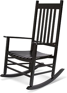 Shine Company Vermont Porch Rocker, High Back Wood Rocking Chair, Black