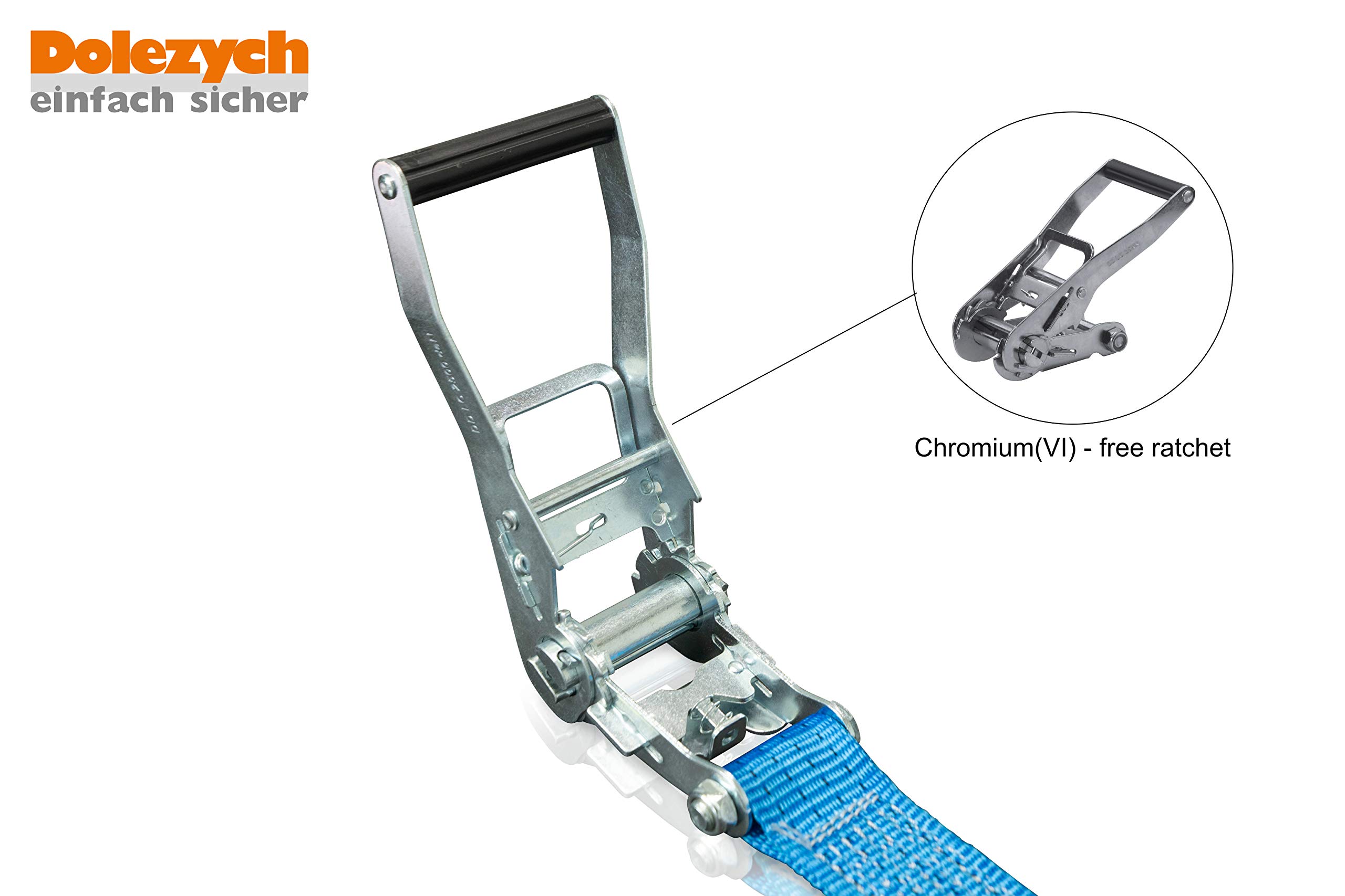 Sangle d'Arrimage à Cliquet en 1 Pièce Dolezych 4000 daN, Longueur 8 m - Bleue