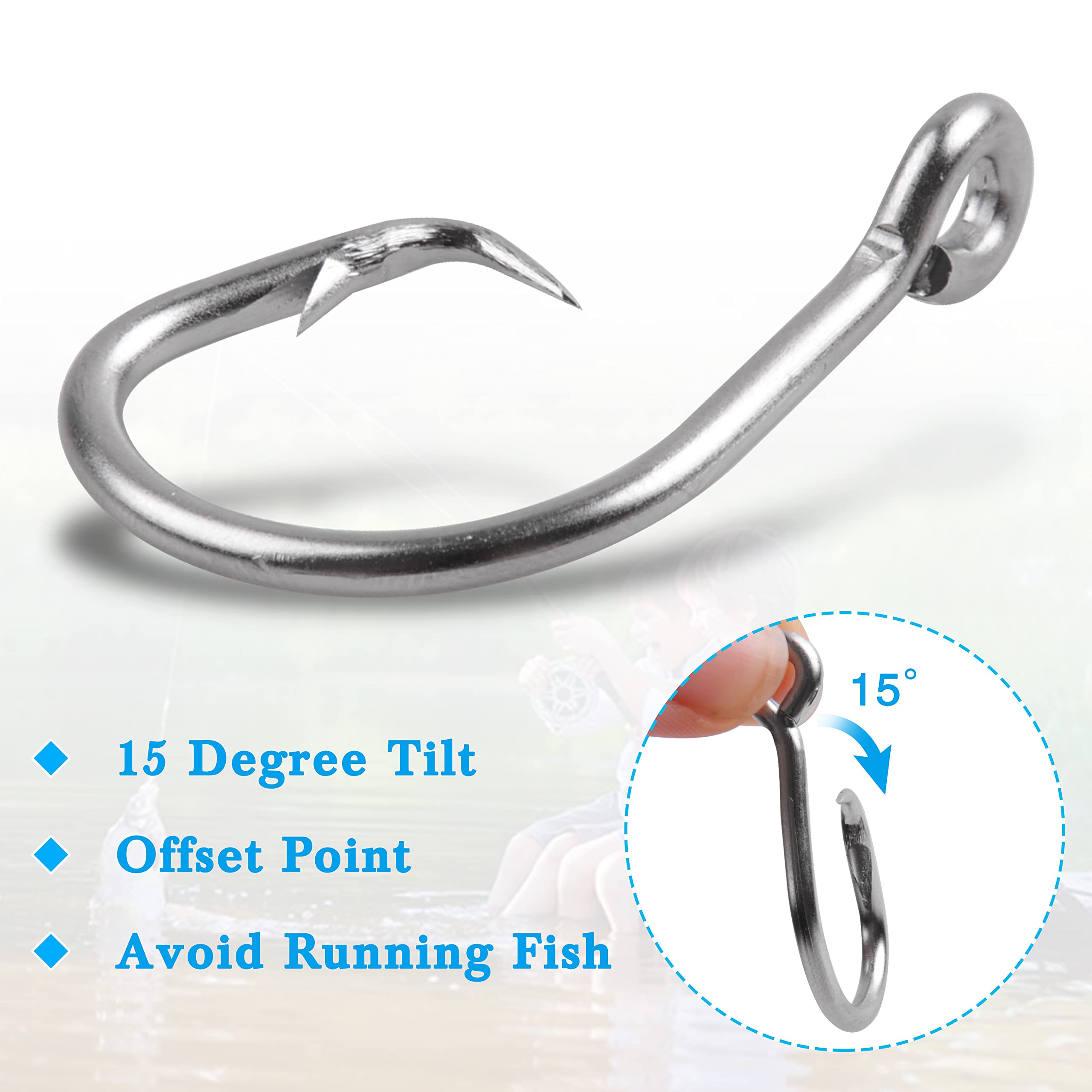 Silanon Lot de 2 hameçons circulaires en acier inoxydable pour poisson-chat, bassin, thon, taille 8/0-18/0, Mixte, 13/0 80PCS