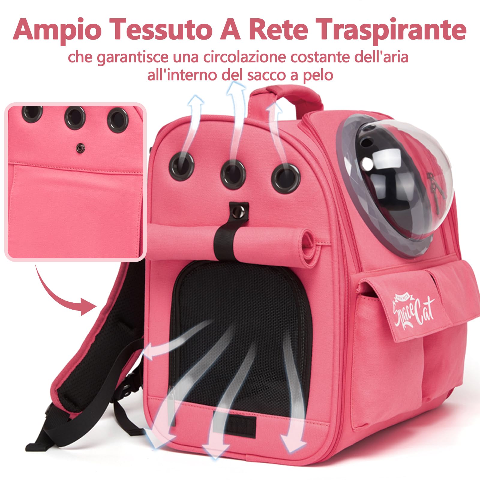 Galatée Zaino Per Il Trasporto Di Cani, Zaino Per Animali Domestici Approvato Dalle Compagnie Aeree, Borsa Per Gatti Per Viaggi, Escursioni, Campeggio All'Aperto(Rosa)