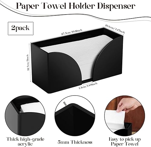 Miniatura 2 de Paquete de 2 dispensadores de toallas de papel para encimera, soporte de toalla de papel acrílico negro para baño, dispensador de toallas de papel
