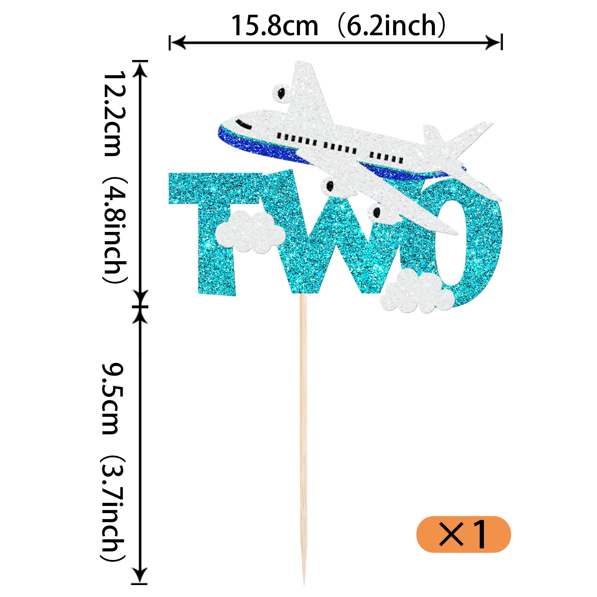 1 Pack Two Airplane Cake Topper Glitter Airplane Sign Oh How Time Files Cake Pick Second Birthday Cake Decorations for Plane Theme 2nd Year Old baby shower Birthday Party Supplies Blue White
