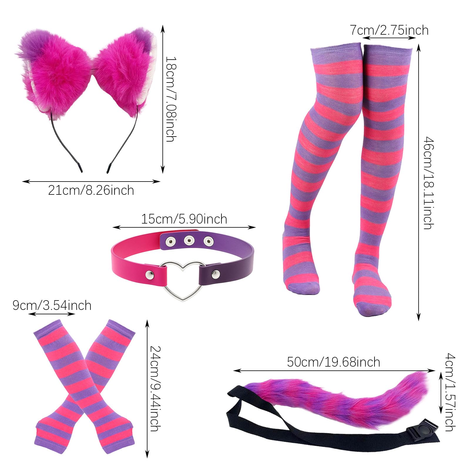 MUNSKT Pink and Purple Striped Cat Costume for Girls,7PCS Cat Ears Furry Tail Striped Socks Gloves for Halloween Easter Christmas Cosplay Accessories for Women - Image 2