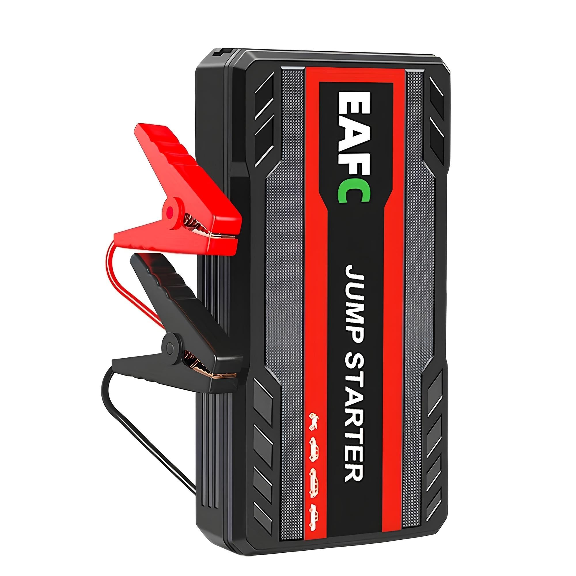 Arrancador de batería portátil EAFC de 12 V para Coche, 1500 A, para baterías de hasta 6 L de Gasolina, con luz LED, Puertos USB y Pinzas para Coches, Furgonetas y Camiones (Negro)