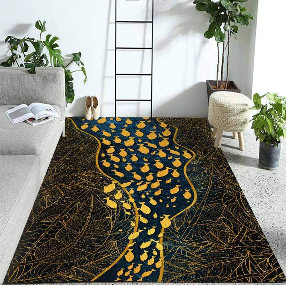 Tapis antidérapant de salon abstrait jaune et bleu 200x300 cm