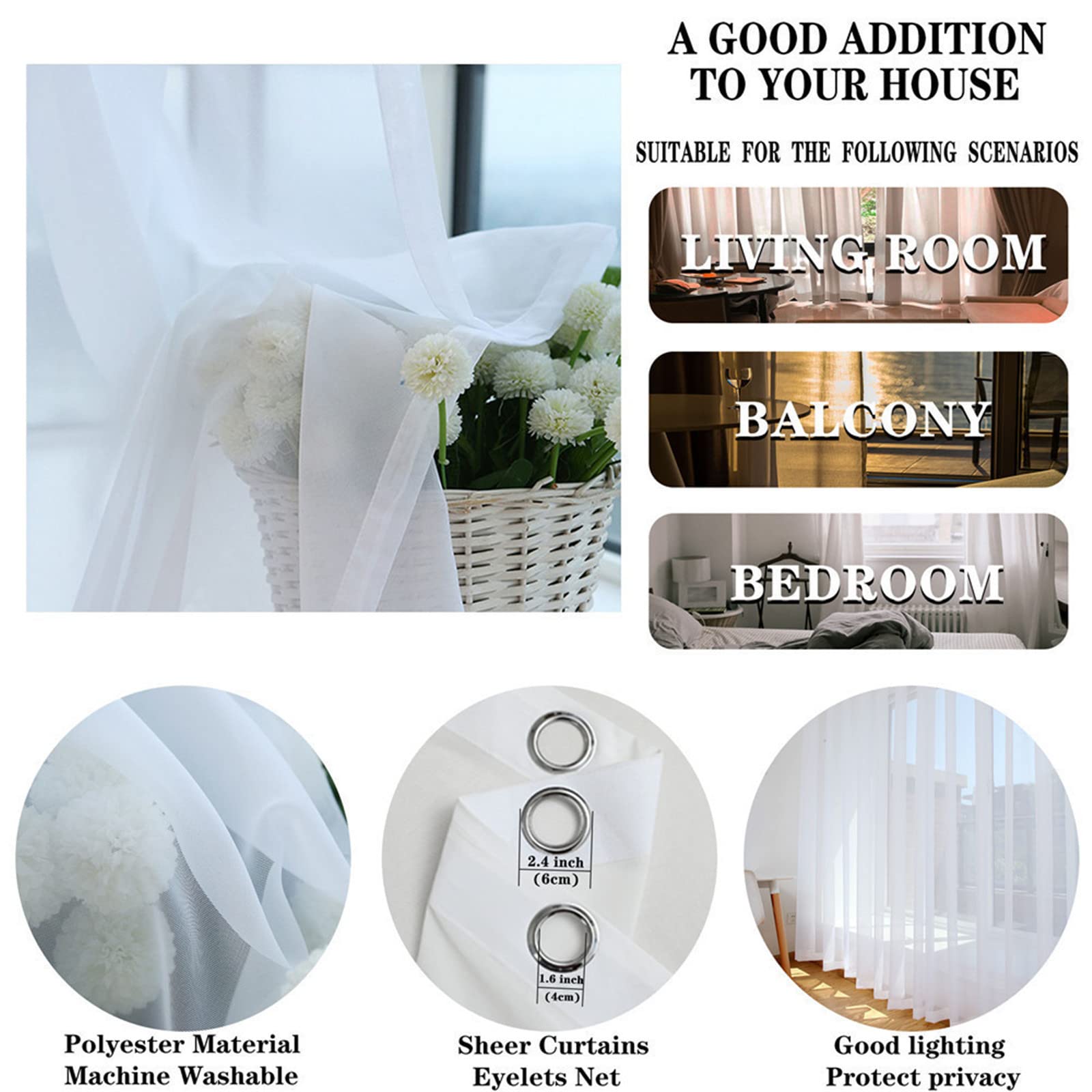 Hiseng Ozean Vorhänge 2er Set - Halbtransparente Voile Gardinen Mit Ösen