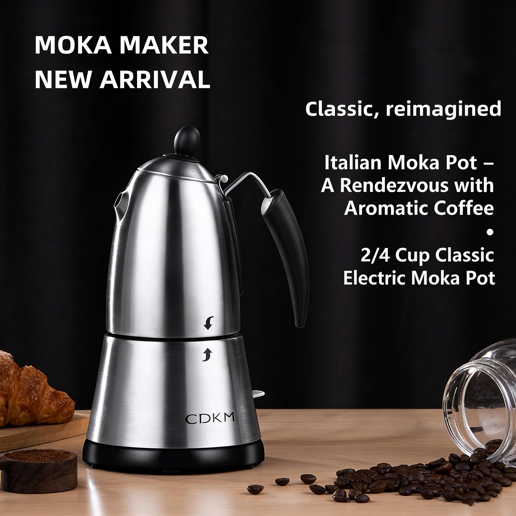 Cafetera eléctrica Moka – Olla eléctrica Moka con válvula de seguridad italiana, termostato STRIX UK, acero inoxidable 304 – Preparación de café espresso rico y aromático (230, mililitros)