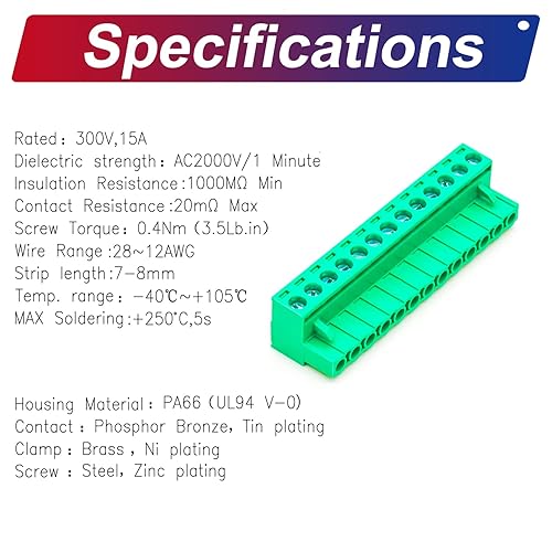 Miniatura 4 de Tcenofoxy - Conector Phoenix de 0.200 in 2/3/4/5/6/7/8/9/10/11/12/13/14/15/16/18/20/24 pines Phoenix Connector conector de bloque de terminales de