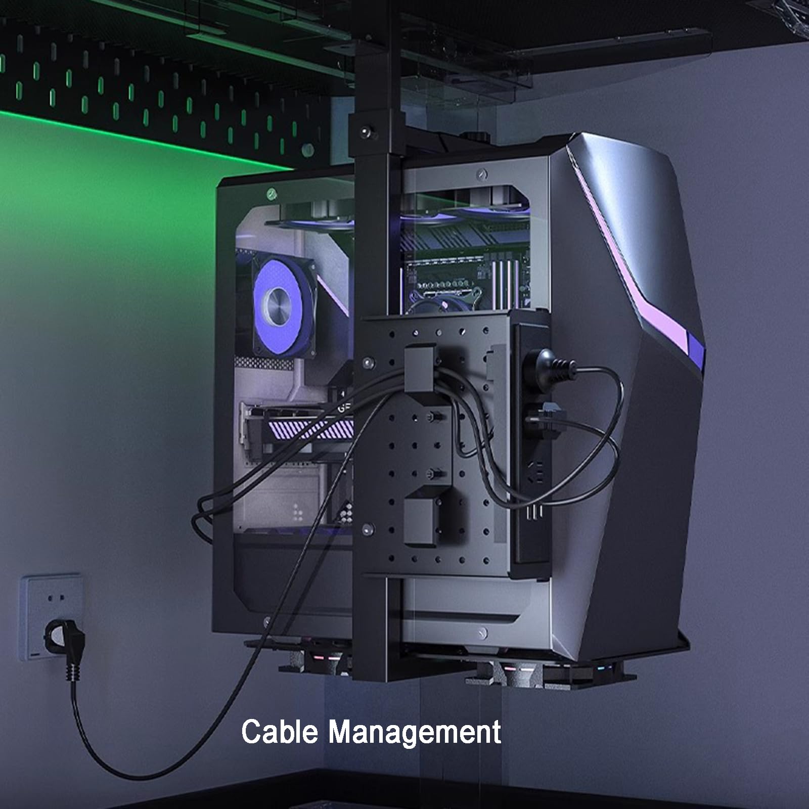 Supporto regolabile sotto scrivania PC, supporto per computer con ventole di raffreddamento, supporta fino a 15 kg, altezza e larghezza regolabili, si adatta alla maggior parte delle torri di computer
