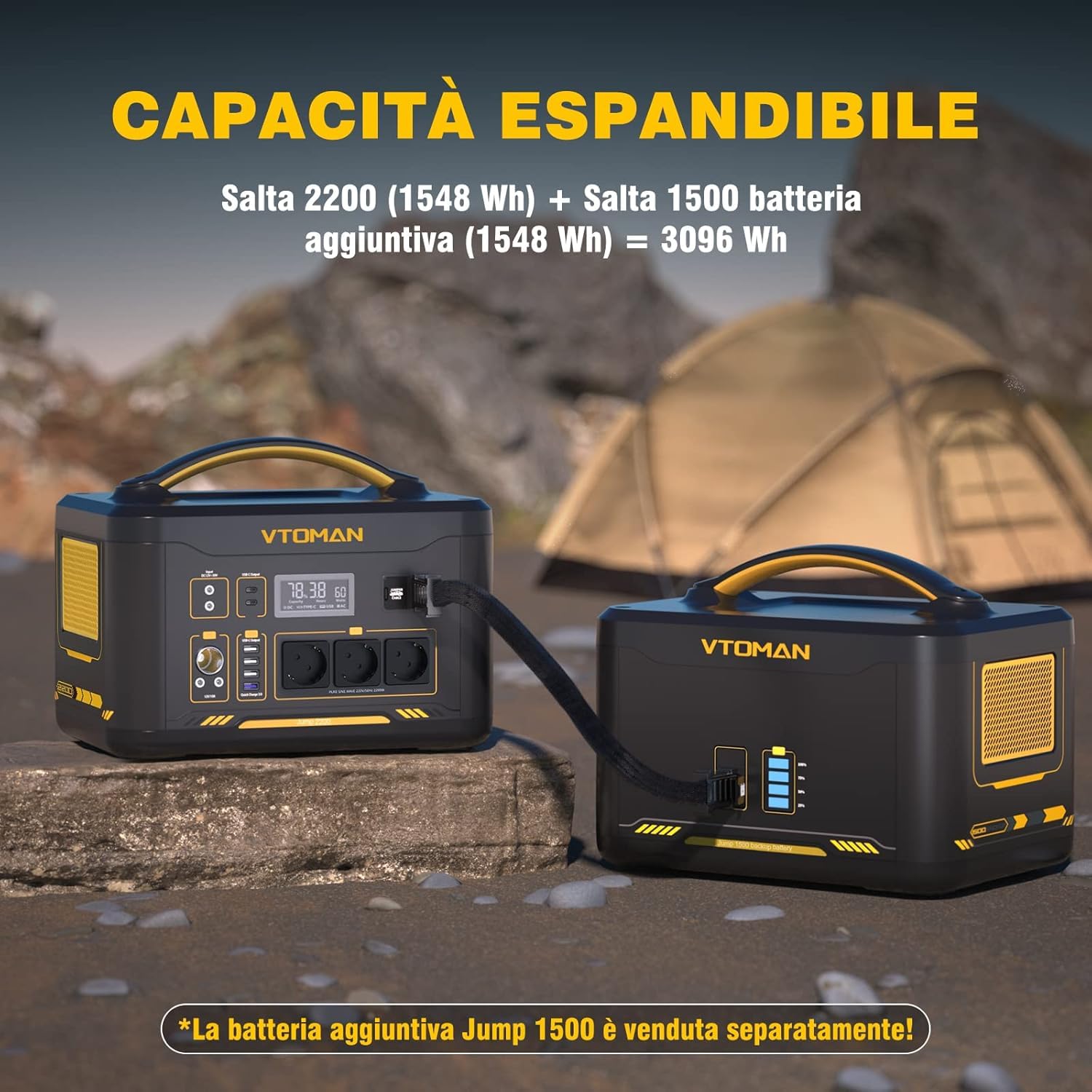 VTOMAN Jump 2200 Centrale Elettrica Portatile da 2200W, Generatore Solare da 1548Wh con Capacità Espandibile, con Avviatore, Potenza in Ingresso Potenziata a 400W - 5