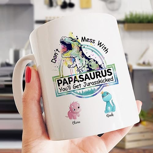 Miniatura 9 de Gossby Taza personalizada (5 dinosaurios) Don_t Mess With Papasaurus - Taza personalizada para el día del padre, taza del día del padre, taza