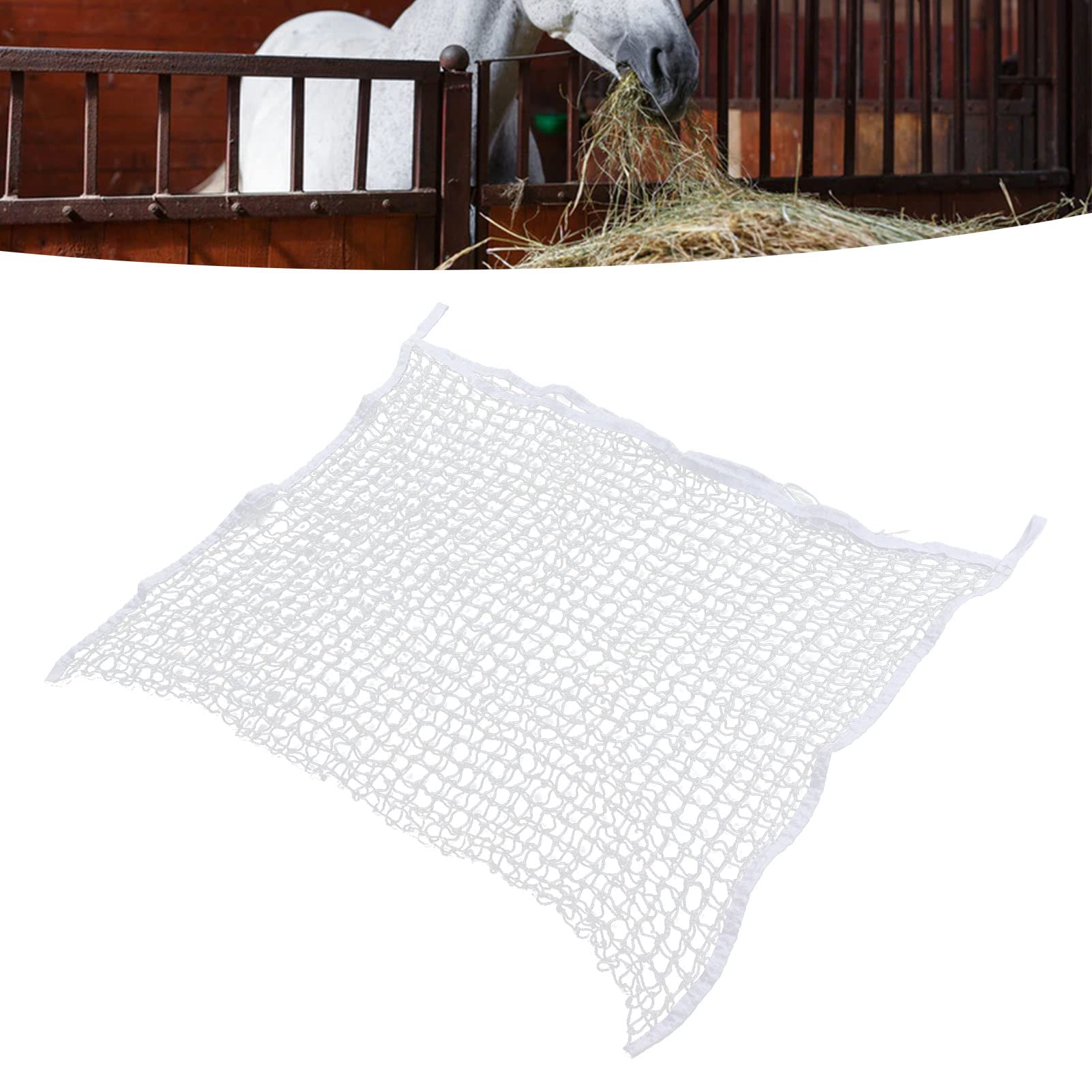 Bolsa de red de heno, red de heno de alimentación lenta, bolsa de heno negra, cuerda tejida, comedero de heno para granero, paddock, caballo, cabra, ganado (120 x 90 cm)