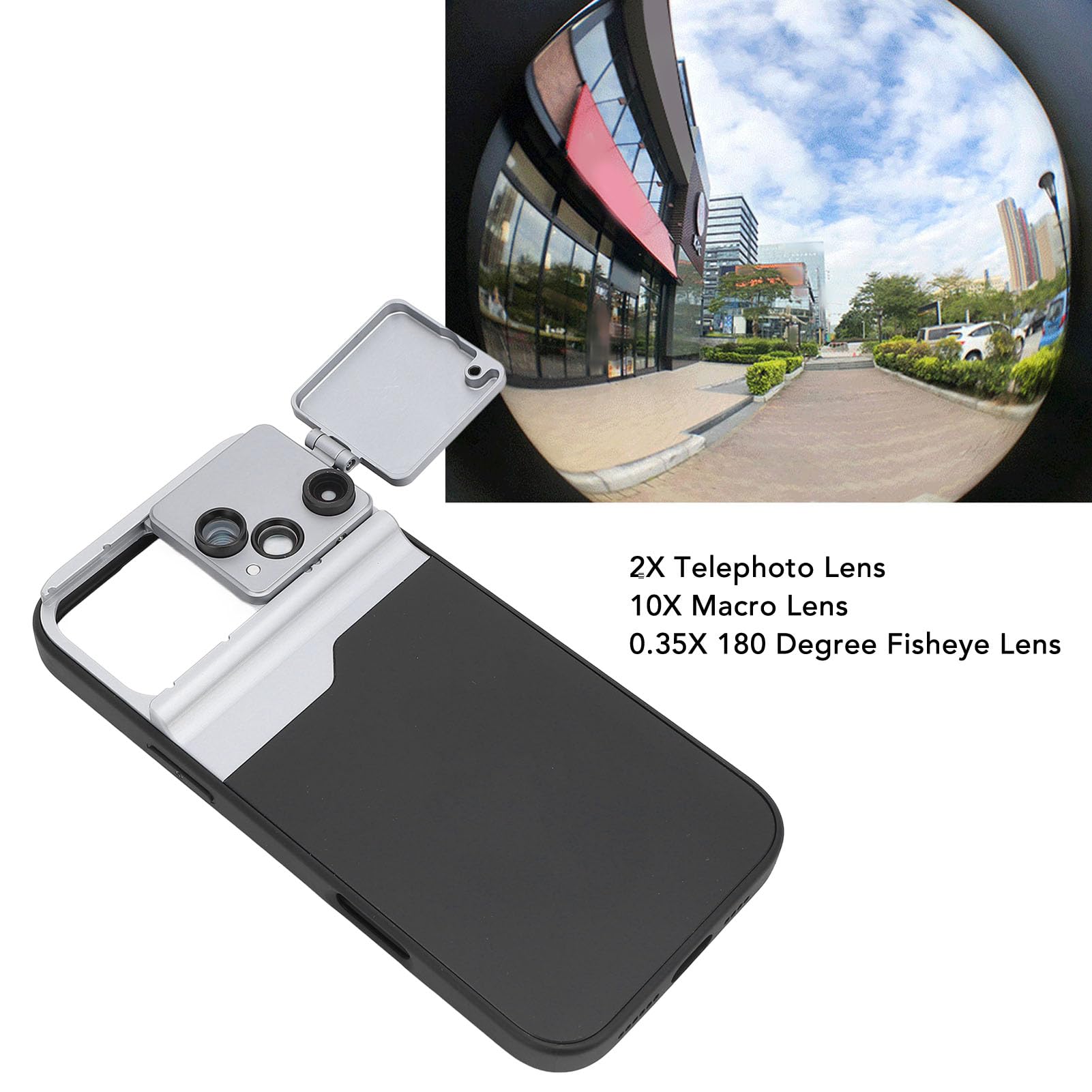 Obiettivo Fotocamera per Telefono 16 Pro con Custodia, Obiettivo Fotocamera Universale con Clip, Teleobiettivo 2X e Obiettivo Fisheye Macro 10X con Copertura Magnetica per 16