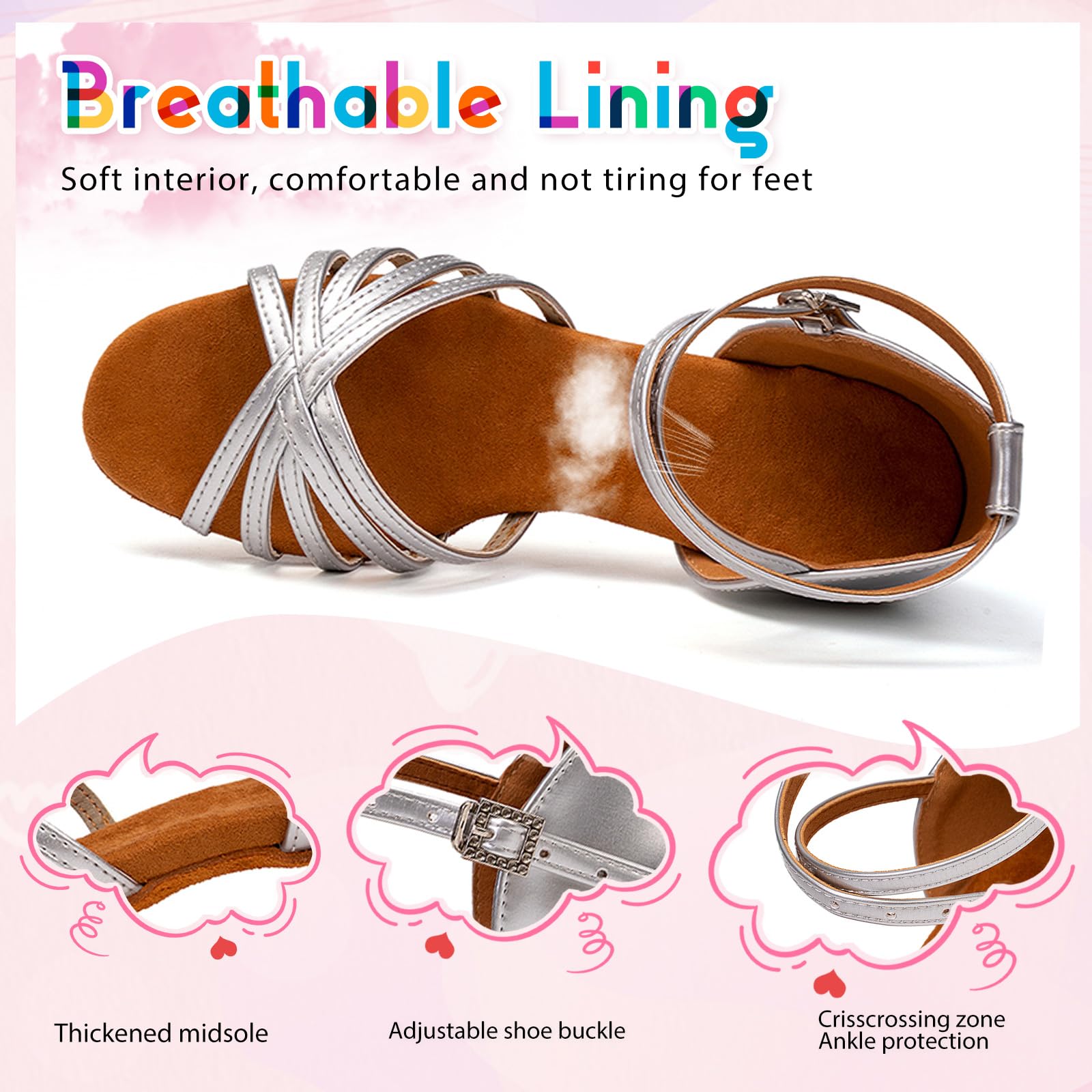 SWDZM Scarpe da Ballo Latino Americano Bambina Tacco 3 cm Standard Salsa Ballroom e Bachata Principianti Pratica da Ballo,Modello EM202GB