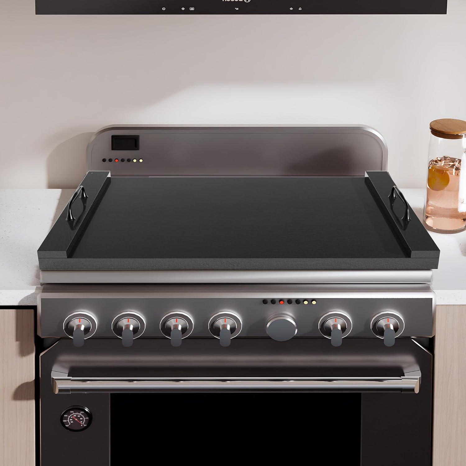 Noodle Board Stove Cover, 29.5" x 22" Wood Stove Top Covers with Handles for Electric & Gas Stoves, Easy to Clean Dual Purpose Kitchen Organizer. (Black)