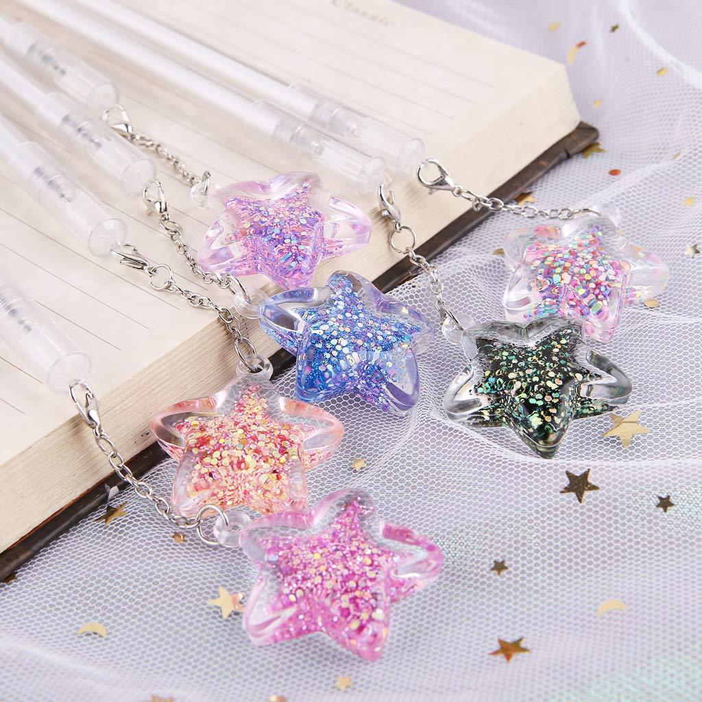 JUNESUN Gel Pen with 0 5mm Point Cartridge Pen Chain Decor Black Ink Shinny Pentagram Embellishment Stationery Supplies — view 6