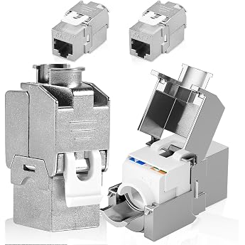 Pack of 4 CAT 7 Keystone RJ45 Module Socket for LAN Cable 10 Gbit/s to 1000 MHz AWG 22-25 Tool-Free LSA Fully Shielded STP Installation Socket RJ45 Insulation Terminal Suitable for Network Socket and Patch Panel