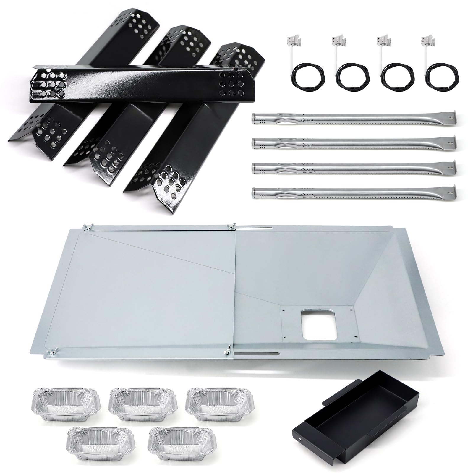 Replacement Parts for Nexgrill 720-0925P 720-0925 720-0882A 720-0896 720-0896B 720-0896E, Grease Tray, 4 Pack Burner Tubes &amp; Ignitors &amp; Flame Tamers for Nexgrill 4 Burner 720-0925P Gas Grill