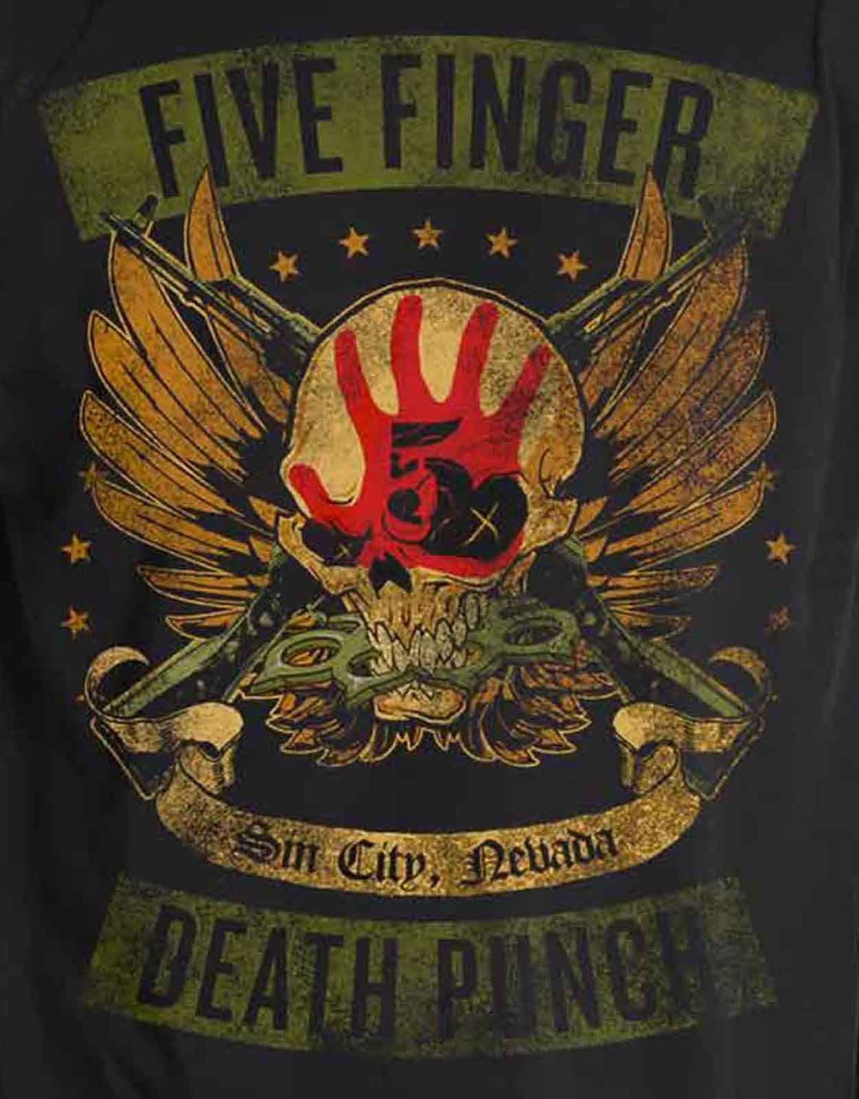 Five Finger Death Punch Locked & Loaded Official Band Logo T-Shirt - Men's Black 100% Cotton Tee - View #5