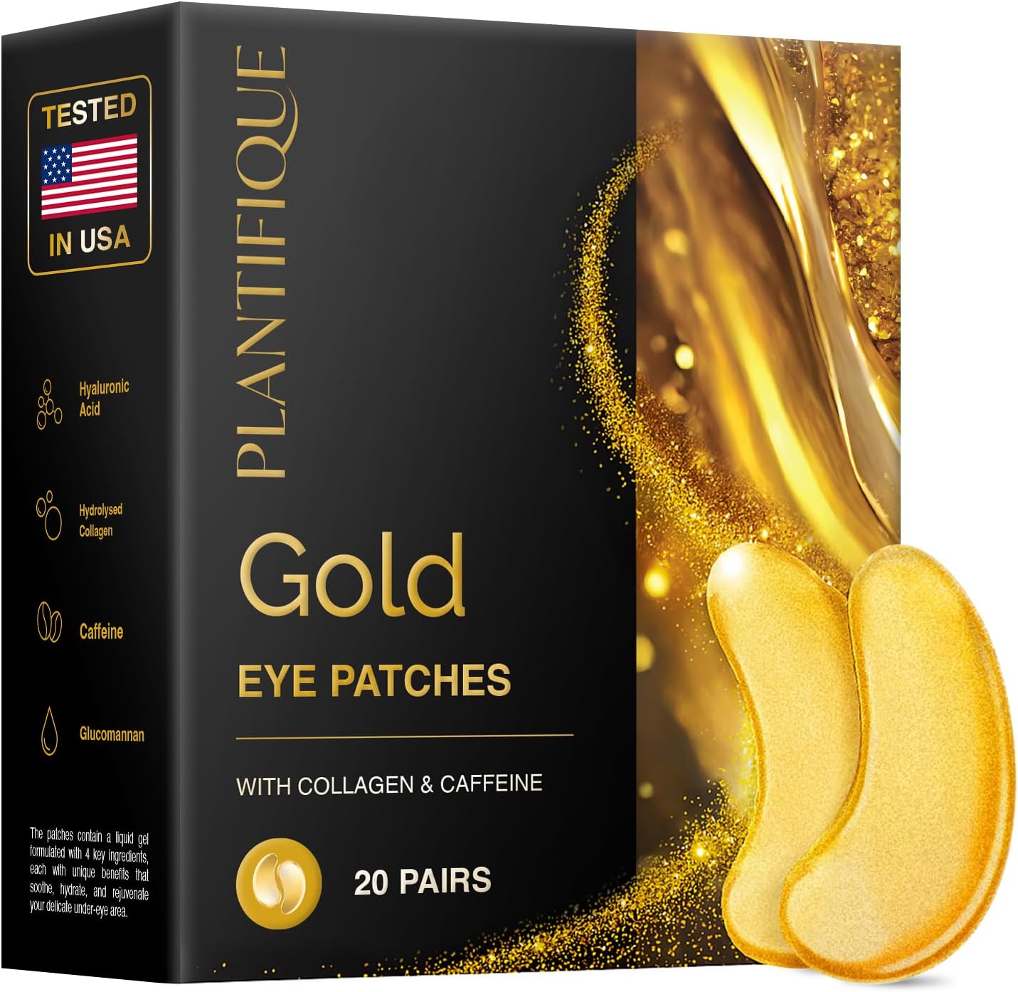 24K Gold Under Eye Gel Patches - Dermatologist Tested - 20 Pairs Collagen & Hyaluronic Acid Eye Masks for Dark Circles, Bags & Puffiness
