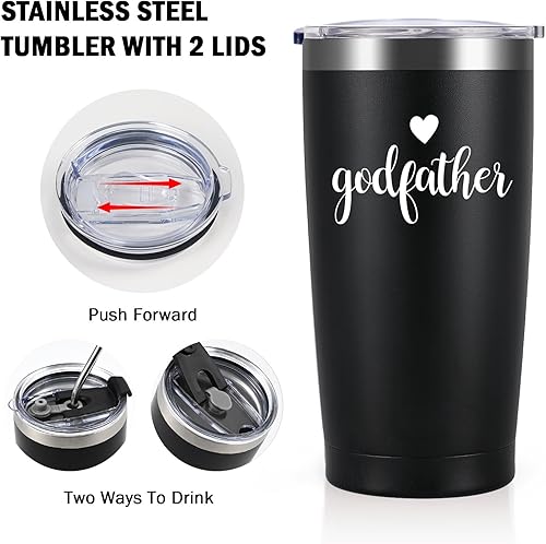 Miniatura 6 de Regalo de padrino, vaso aislado de acero inoxidable con tapa, regalos para padrino de parte del ahijado, regalos de Navidad para el día del padre,