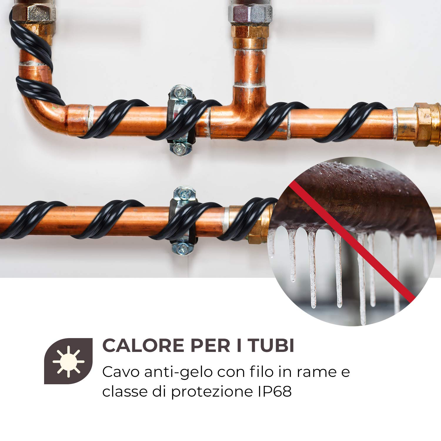 Waldbeck Flow Wire 4 - Cavo Antigelo, Lunghezza: 4 m + 1,8 m Cavo di Alimentazione, Termostato, Accensione con Temperature Inferiori a 6 °C, Potenza Termica: 16 W/m, Classe Protezione: IP69