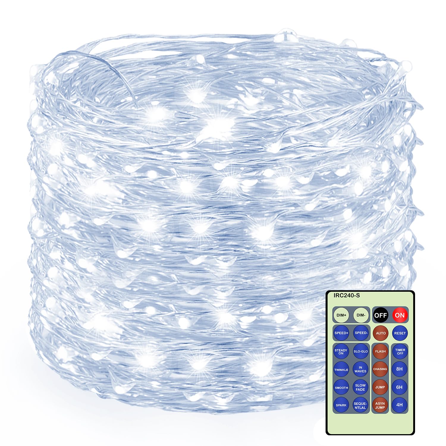 Decute 500LED 164ft Fairy String Lights Cool White Christmas Light Silver Wire w/Remote, Firefly Lights Starry Light for DIY Christmas Tree Costume Wedding Party Table Centerpiece Decor