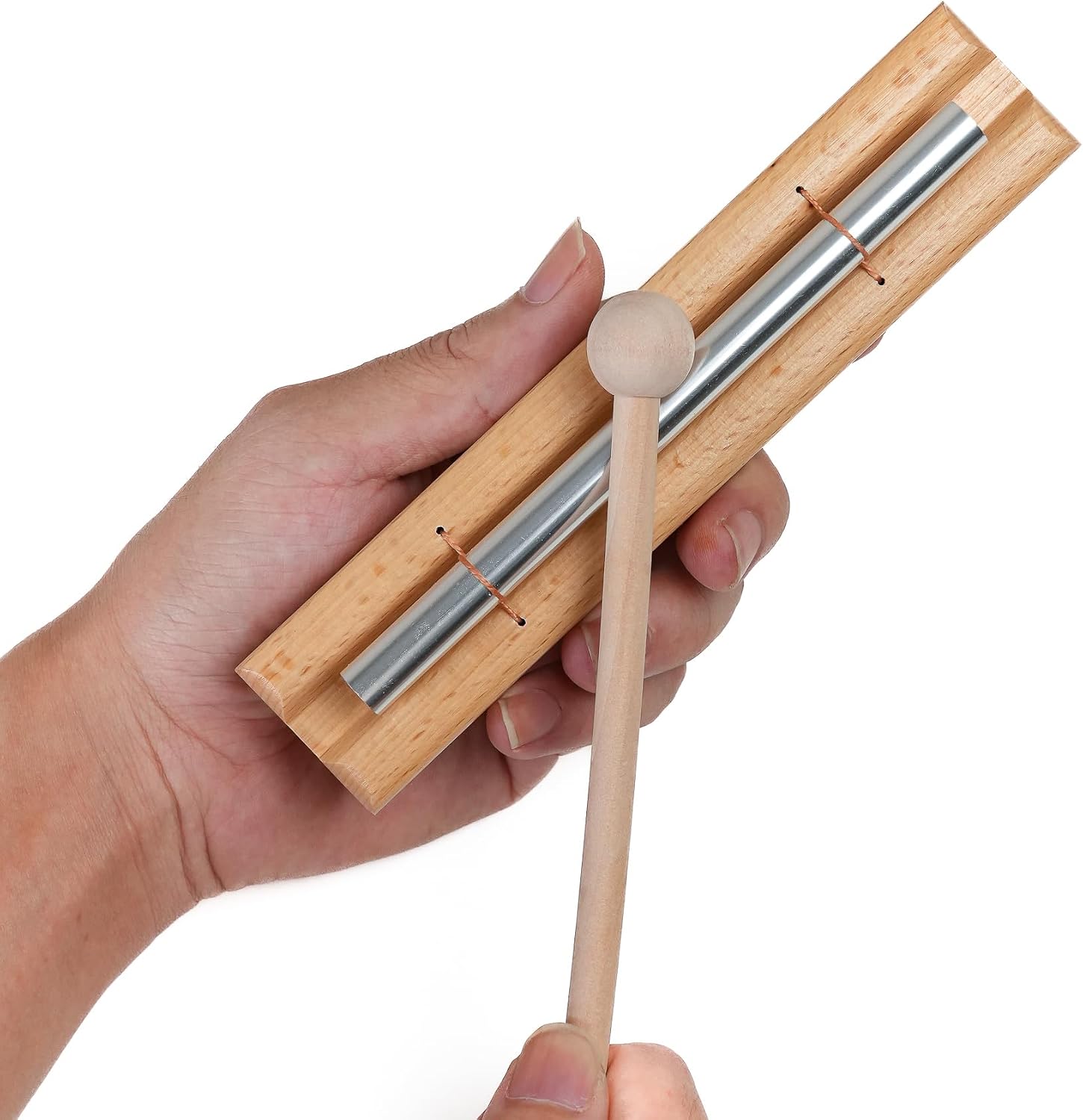 Zenergy Hand Chime with Mallet, Dual Metal Bar Wood Base, Meditation, Yoga, Mindfulness Bell Percussion for Teachers and Classrooms image 3