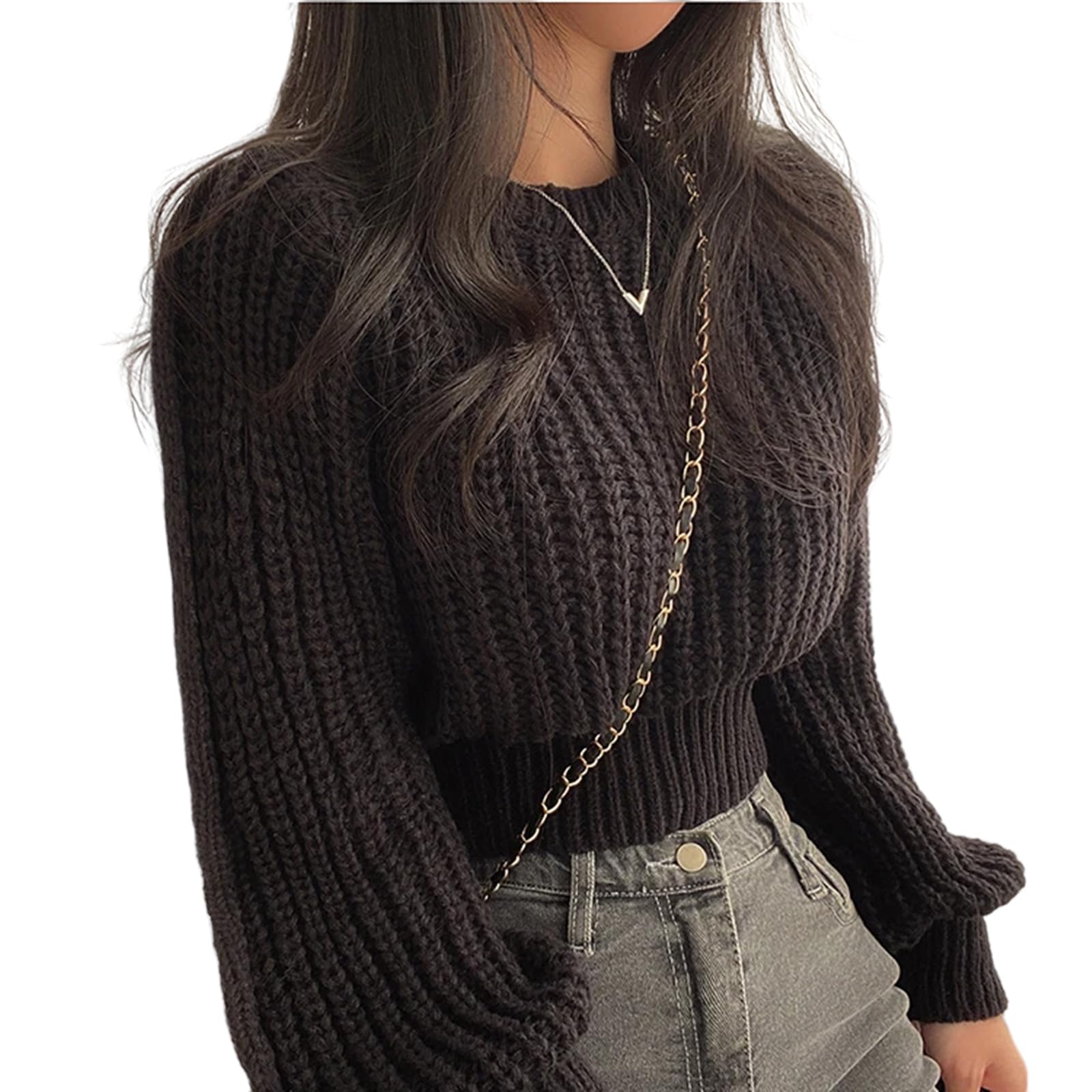 Sweter dla kobiet vintage latarnia długi rękaw damski sweter na co dzień jesień zima dzianina miękkie ciepłe topy elegancki solidny sweter damski