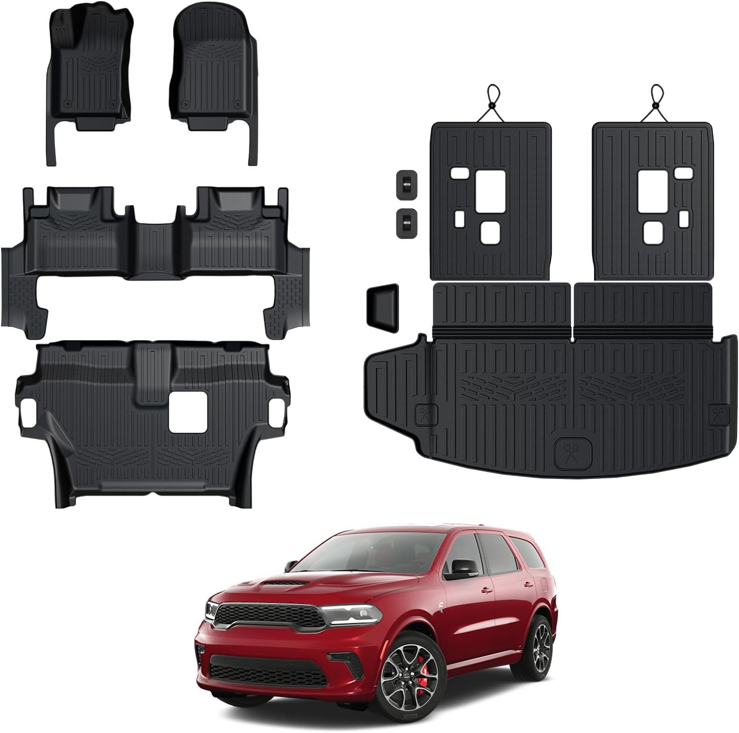 Floor Mats for 2016-2024 2025 Dodge Durango 7-seat, All Weather TPE Cargo Liner Cargo Mat and 3rd Row Backrest Mats for Durango Accessories
